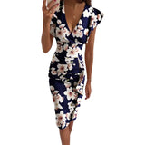 Fongt New Multi-Color Printing Dress V Collar Lotus Edges Sexy High-Waisted