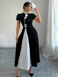 Fongt Elegant Bubbles, Ramming Color, Button-Sleeved Dress
