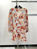 Fongt Dress Women's Spring 2025 New Sweet Wind V-Neck Lace Design Sensing Long Sleeve Short