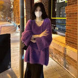 Fongt And Winter Fashion Loose Lazy Sweater Comfortable Imitation Sable Coat Female Purple French Gentle Wind Korean Version