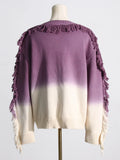Fongt Wind Gradually Pull Wool Edge Long Sleeve Knit Jacket Spring 2024 New Fashion Trend Design Sense Sweater Woman-Outfit