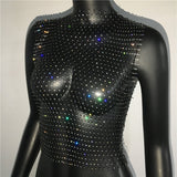 Sexy Diamonds Mesh Cropped Tank Top Women Summer Cover Up Bikini See Through Rhinestone Net Party Club Crop