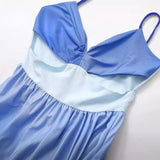 New Spring Style Gradually Changing Color Splicing Waist Shows Thin Sling Dress-Outfit