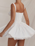 White Corset Lace Flare Mini Dress-Outfit
