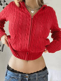 Hooded Cable Knit Cardigan-Outfit