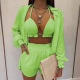 Independent Station New Popular Style Sexy Summer Solid Color Printing 3-Piece Suit Girl-Outfit
