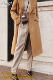 Blends Winter Coat For Women Lapel Double-Breasted Office Lady Long Jackets Windbreaker 2023 Casual Female Coats