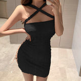 Sleeveless Cross Halter Women Dress Sexy Slim Knitted Solid Color-Outfit