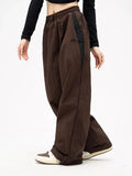 Contrast Piping Black Baggy Sweatpants-Outfit