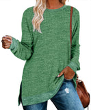 / Winter 2023 New Round Collar Color Open Fork Top Loose Head T-Shirt And Long Sleeves-Outfit