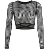 Fongt Wind Grid Stitched Cross-Tieed Air-Screen Sunscreen Shirt Sexy Perspective Shorts Umbilly T-Shirt Top
