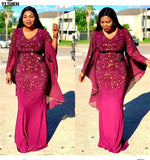 New African Dresses for Women Dashiki Diamond African Clothes Bazin Broder Riche Sexy Slim Ruffle Sleeve Robe Evening Long