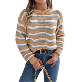 Fongt Autumn And Winter Casual Hollow Striped Lantern Long-Sleeved Jacket Sweater Women's Clothing