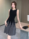 Real-Life French Style Sleeveless Knitted Dress A-Shaped Skirt With A Slim Waistcoat In Summer-Outfit