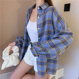 Vintage Plaid Oversized Loose Blouse-Outfit
