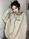 Print V Neck Patchwork Sweatshirt-Outfit