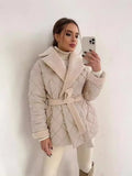 Fongt Collar Short Cotton Suit 2025 Women's Fashion Design Belt Coat Woman