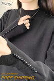 Winter Temperament Elegant Fashion Half Turtleneck Sweater Pullovers for Women 2023 Chic Design Embroidered Flares
