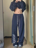 Navy Blue Printed Baggy Sweatpants-Outfit