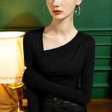 Collar Folds T-shirts Girls Long Sleeve High Stretch Modal Slim Tshirts Tops For Woman 2023 Autumn-Outfit
