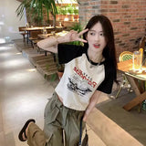 Fongt Print Short-Sleeved T-Shirt Female 2024 Summer Korean Version Of The New Slim And Versatile Short Student Jacket