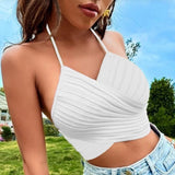 Fongt Wear Cross-Tieed Neck Knitted Sling Vest Woman New Sweet Hottie Sexy Short Thoracic
