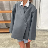 Side Slit Blazer 2024 Fashion Female Loose Pocket Commuter Jacket-Outfit