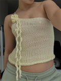 Women 3D Flower Crochet Knitted Halter Tank Crop Tops Y2K Sleeveless Backless 2000s Aesthetic Camis Off Shoulder Vest-Outfit