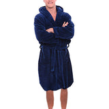 Men's Plush Nightwear Hooded Pajamas Robe Lengthened Shawl Flannel Bathrobe Home Clothes Long Sleeved Robe Soft Warm Kimono Robe-Outfit