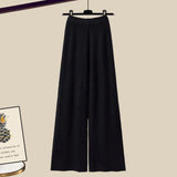 Knit Sets Womens Outfits French Vintage Square Collar Knitted Sweater And Wide Leg Pants Two Pieces Sets Office Lady