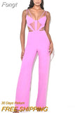 2023 Fall/Winter New Women's Sexy Skinny Pink Sleeveless Hollow Bandage Jumpsuit Elegant Celebrity Party