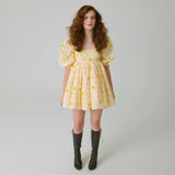 Printed Square Collar Lantern Short High Waist Sleeve Women's Backless Puffy