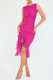 Mesh Ruffle Sleeveless Midi Dress-Outfit