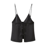 Fongt New Bow Trim Silk Satin Texture Top 2170331-Outfit