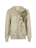 Vintage Floral Graphic Zip Up Hoodie-Outfit