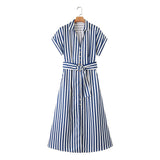 New Striped Blended Shirt Dress 2157058-Outfit