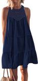 Fongt Summer Sleeveless Dresses Casual Sleeveless A-Line Hierarchal Swing Vest Skirt Beach Vacation Mini