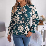 Fongt Shooting 2025 Autumn And Winter New Leisure Flowers With Long-Sleeved Chiffon Shirt Women's Clothing