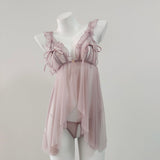 Fongt Pajamas Female Senior Lace Front Buckle Fork Mesh Slim Transparent Pure Desire Sling Aja Skirt Home Set