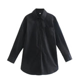 Fongt Women's Clothing 2025 Summer New Loose Cotton Pocket Dress Long-Sleeved Shirt Top B88281
