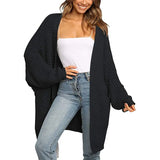 Fongt And Winter Hot Style Lady Solid Color Long Sleeve Pocket Loose Cardigan Knit Sweater