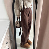 Fongt Jeans Women Plus Velvet Thick 2025 Autumn And Winter High-Waisted Narrow Version Of Straight Trousers Small Drag Broad Leg Pants