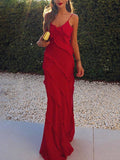 Vintage Halter Backless Slit Ruffle Maxi