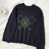Sweaters Women Argyle Pullovers Winter Geometric Pattern Tops Ladies Casual Oversized Knitted Sweaters Pull Femme