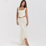 Summer Sleeveless 2 Piece Sets Womens Outfits Elegant Formal Events Wedding Guest Dresses Sexy Cropped Top and Skirt-Outfit