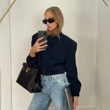 Fongt Color Jacket 2023 Stand Collar Double Pocket Solid Color Locomotive Ker Pilot Jacket Cotop Female-Outfit