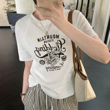 European High-End Print Loose Shoulder-Inserting Short-Sleeved T-Shirt Women's Summer 2024 New
