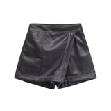 Fongt 2025 New PU Leather High Waist A-Line Leather Skirt Pants-Outfit