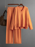 Sweater 2 Peice Set Women Winter Autumn Warm V-Neck Pullover Straight Jogging Pant Suits Casual Oversize Tracksuit Women-Outfit