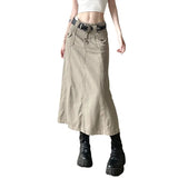 Fongt Style Tooling Metal Mou Nail Half Body Skirt Low Waist Simple Solid Color Base Versatile A-Line Skirt-Outfit